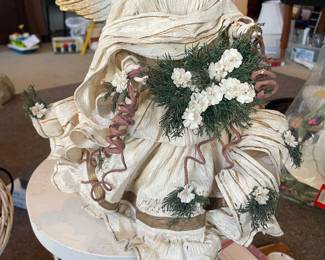 12" Large Vintage Christmas Fabric Mache Angel Centerpiece Tree Topper