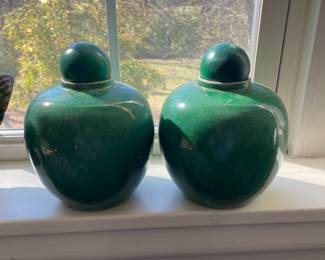 Vintage Chinese Apple Green Glazed Ginger Jars 