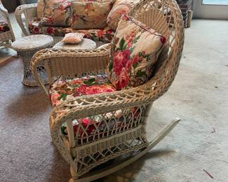 Antique White Wicker Rocking Chair