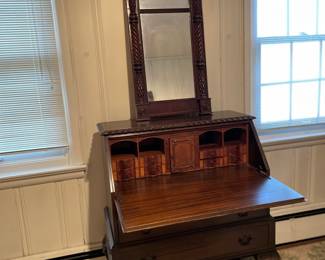 Antique Mahogany Wood Secretary With Detached Mirror 