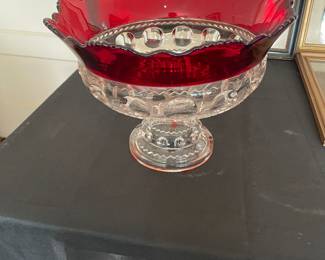 Vintage Ruby REd Crystal Punch Bowl 