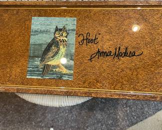 Annie Modica Owl "Hoot"  Lacquer Serving Tray  - Signed