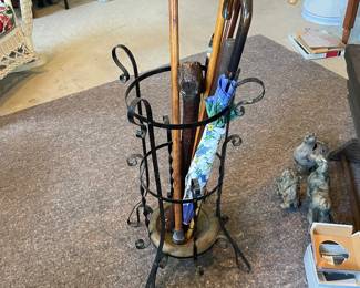 Antique Victorian Cast Iron Umbrella & Stick Stand with Tin Drip Tray 