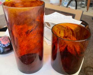 Vintage Mid Century H J Stotter Lucite Tortoise Shell Tumblers - Large Collection -