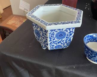 Chinoiserie Blue and White Ceramic Planter
