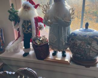 Karen Didion Celebration Santa with Lighted Tree 19624 and Lynn Haney Santa "Joys Of The Sea" 