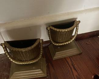 Antique Cast Iron Basket with Handle Doorstop/Bookend, Gold Iron Door Stop