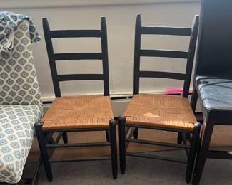 Antique Wood Shaker Ladder Back Rush Seat Chair - Set of 2 -