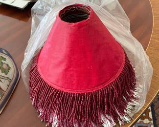 Shantung Silk Empire 10 Inch Uno Lamp Shade with Red and White Fringe