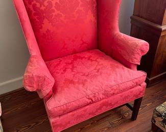 Vintage Pink Upholstered Wingback Chair 