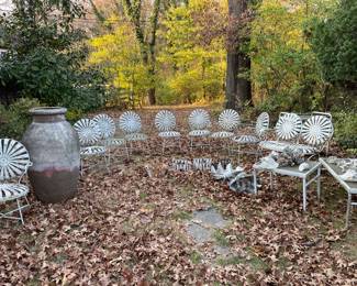 Vintage Francois Carre Sunburst Outdoor Patio Chairs and Bench