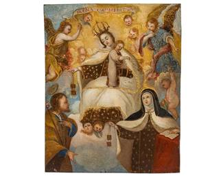 19th C. Mexican Retablo, N.S. de Carmen, oil on tin, circa 19th century