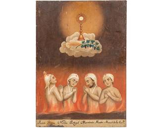  19th C. Mexican Retablo, Animas Solas