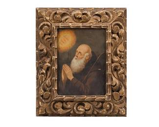 Mexican retablo, depicting San Francisco de Paola (St. Francis of Paola), oil on copper, circa 19th century