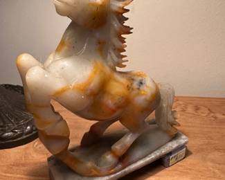 Hand carved horse, jadeite and marble