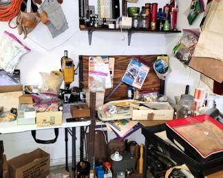 Packed workshop with old vintage tools, new old stock, hardware, hand tools, power tools, and so much more