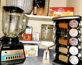 Retro blender, spice rack