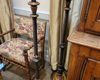 2 black and gilt lamps, incredible chairs