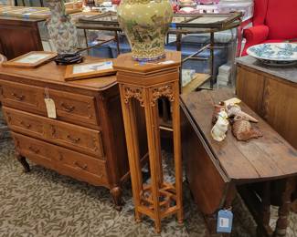 Dressers, rustic tables and plant stands