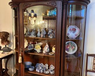 Antique French Curved Glass Cabinet - lighted