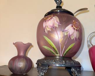 Beautiful Handpainted lidded urn w/matching ladle