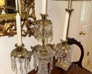 Victorian Crystal & Brass Candelabras (2)