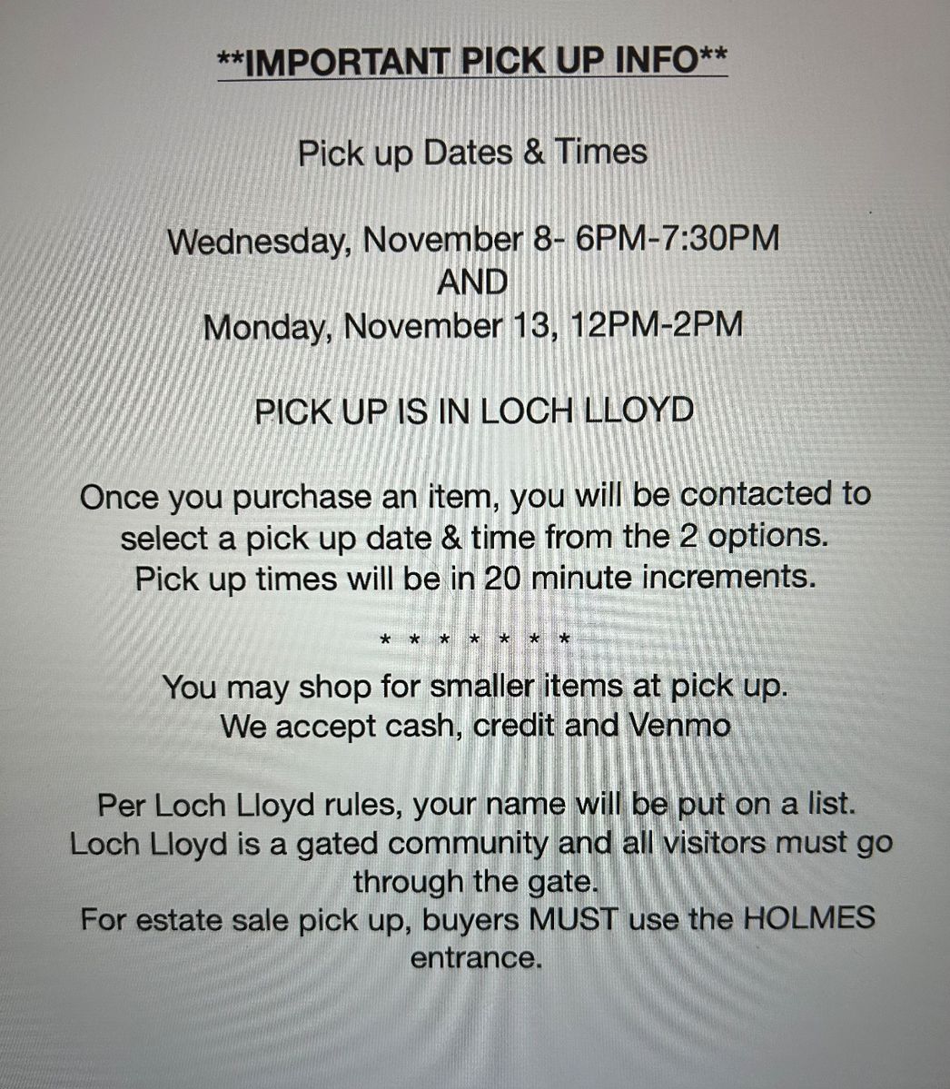 Loch Lloyd Online Estate Sale in Belton, MO starts on 11/10/2023
