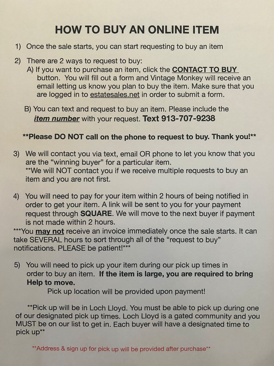 Loch Lloyd Online Estate Sale in Belton, MO starts on 11/10/2023