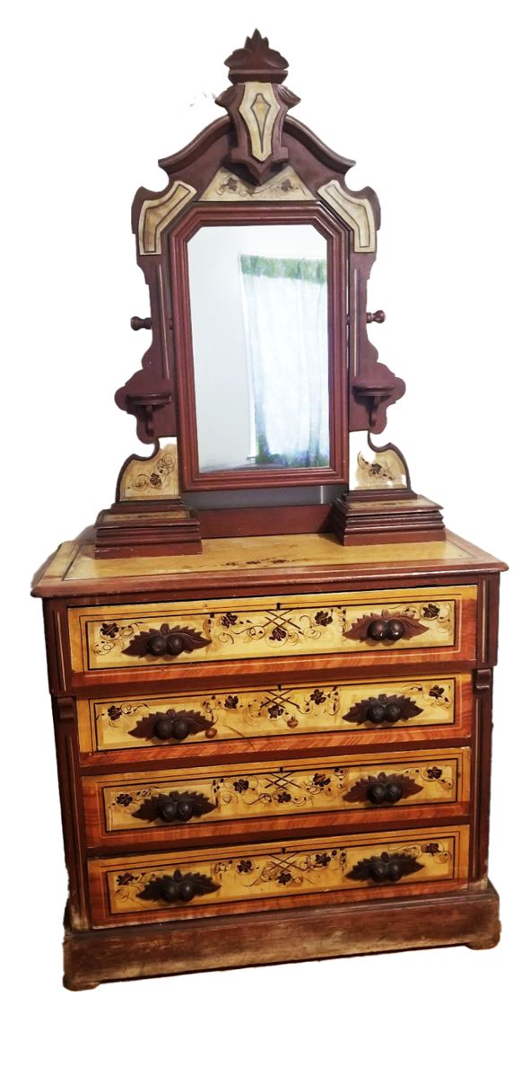 Antique American Renaissance Victorian Painted Dresser with Mirror.