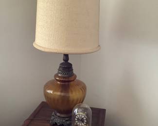 Vintage large amber light, dome clock, vintage end table