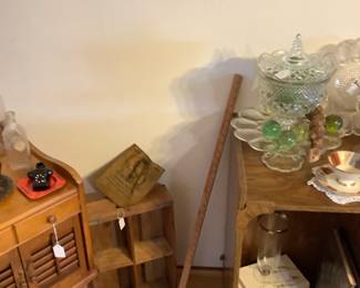 Nightstand, Pepsi crate, milk bottle