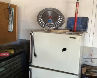 Mini refrigerator, Vintage Chevy hubcaps