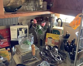 Vintage flatware, microwave popcorn maker