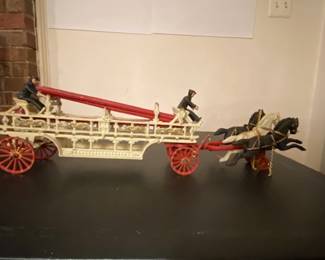 Cast Iron Fire Hook and Ladder with 3 Horse Drawn. 
