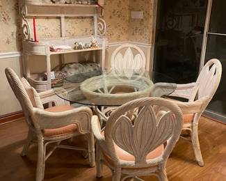 Unique Kitchen Dinette, Glass Top Table, with Side Cabinet, 