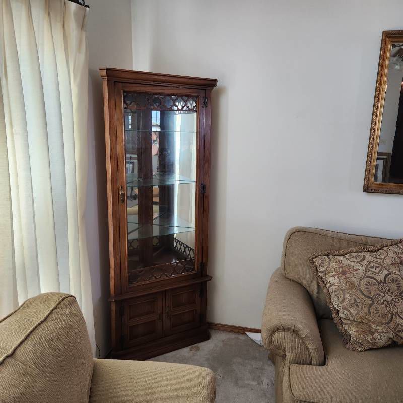 Corner curio with lights 74 x 30 x 21
