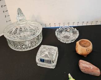 Candy dish, 24% lead crystal trinket box and more
