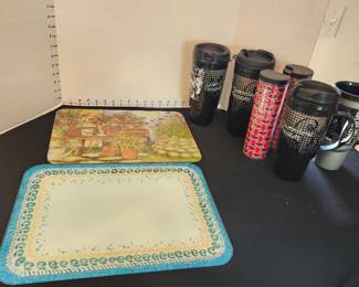 Tempered glass cutting boards, Starbucks & Quik Trip mugs