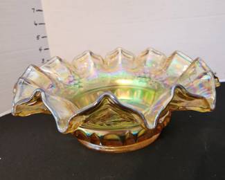 Fenton marigold carnival glass grape bowl