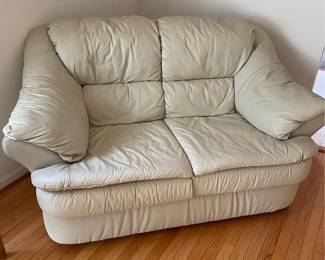 3 piece Italian leather furniture set: sofa, loveseat & chair. REAL leather, excellent condition. AVAILABLE FOR PRE-SALE at $2,200.00 for all three pieces. Loveseat measures: 62” long x 36”deep x 36”tall