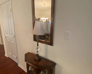 Pulaski Furniture lighted cherry curio cabinet with matching mirror
