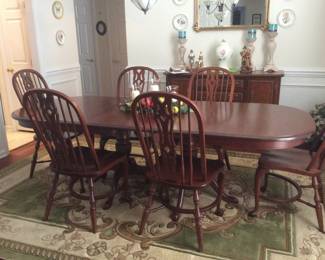 Solid wood dining table with 3 leaves and 6 chairs
