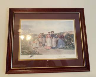 Cherry wood framed "Berry Pickers" by Jeanne Brownscombe