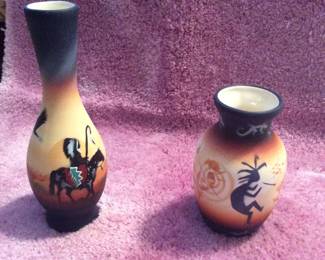 Signed hand painted Indian vases