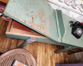 Unusual Folk Art Double School Desk .  It has the great green!