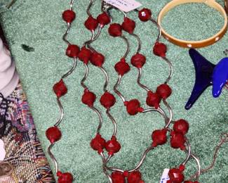 Red Jet Bead Midcentury Necklace