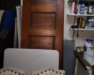 Many antique wood doors, some with hardware some not. Chairs to redo or not