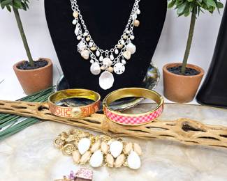  Assortment of Gold / Silver and Pink Jewelry Including a COACH Bangle Bracelet