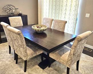  Lovely SOLID Mahogany Dining Table with Distressed Slats on a Double Pedestal Solid Wood Base - Dental Molding