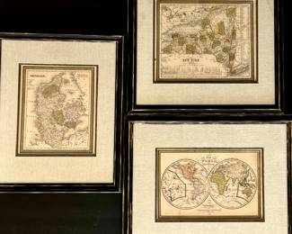 Three Beautifully Framed Old World Maps- New York, Denmark, & Philadelphia